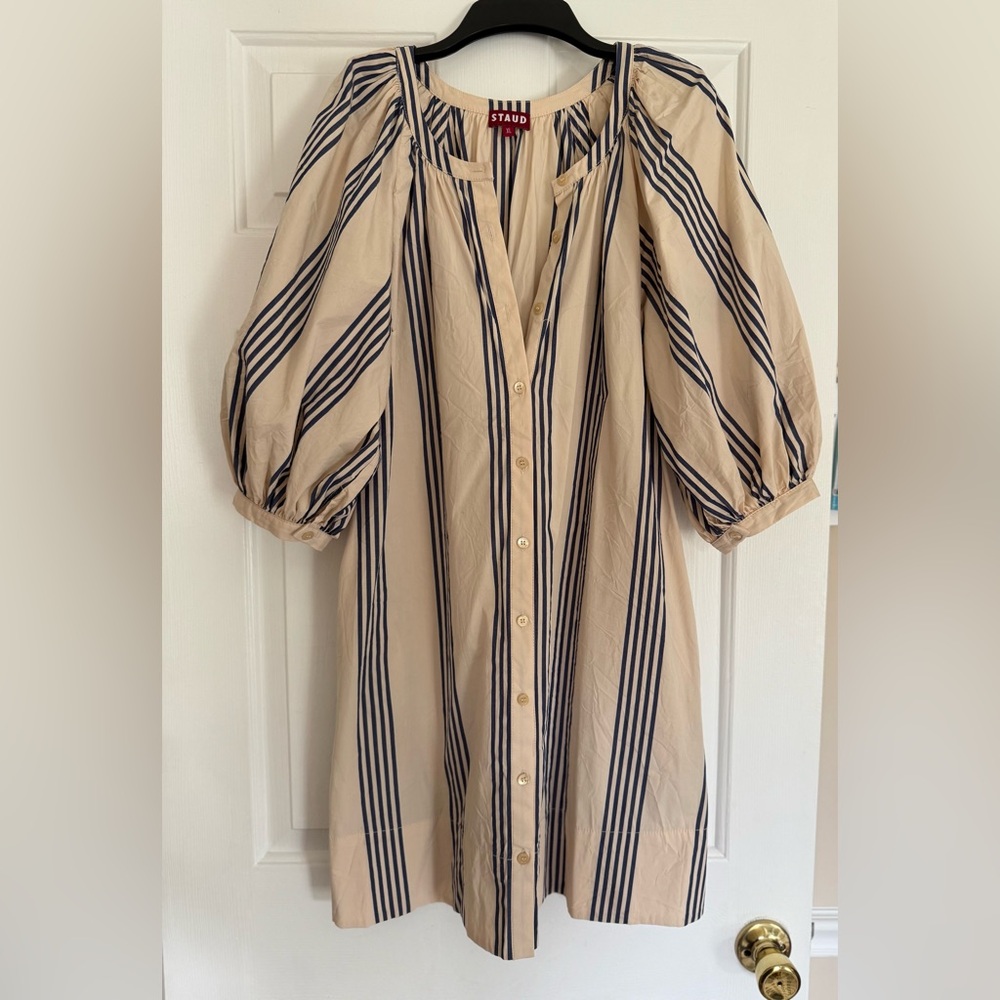 STAUD mini Vincent Dress - size 12 - in Marine Bayadere Stripe